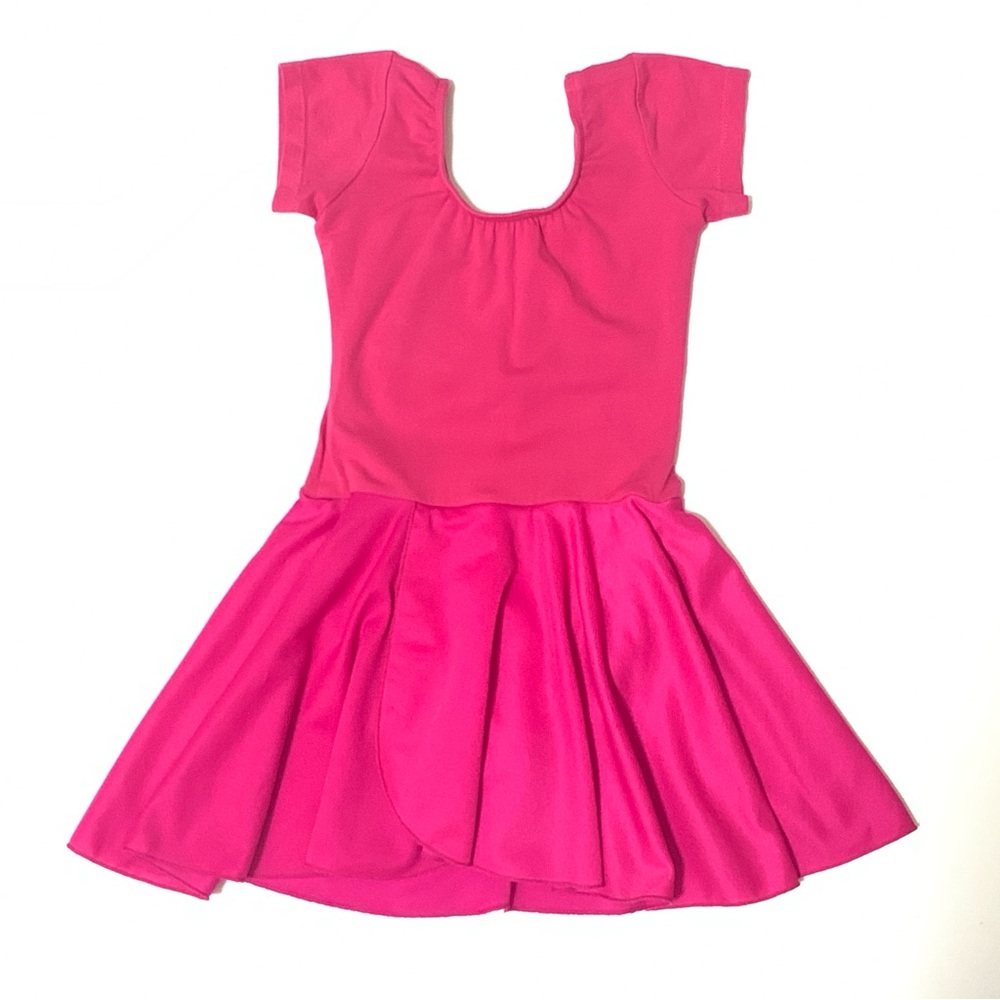 Wenchoice Girls L 4-6y  Hot Pink Skirted 2 Layer Leotard SS Dance Costume
